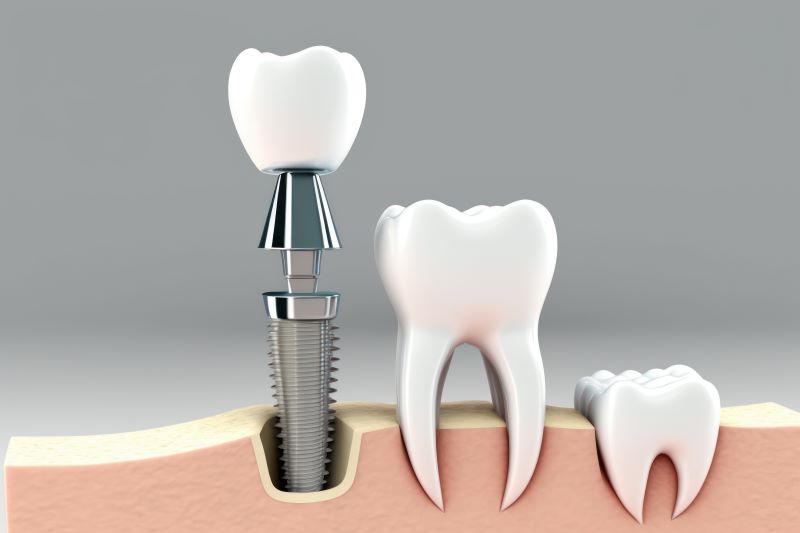 Illustration-showing-mini-dental-implant-next-to-natural-teeth